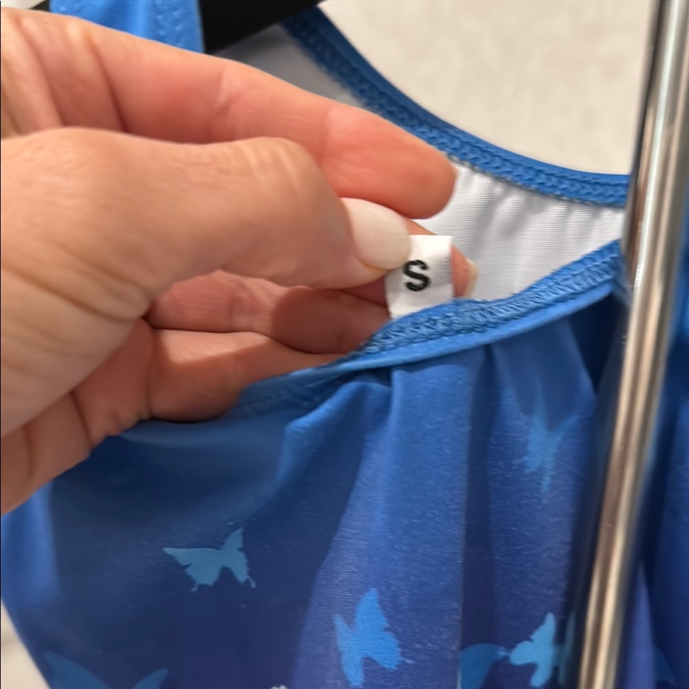 Destira Blue Butterfly Print leotard Child Small - Picture 8 of 8